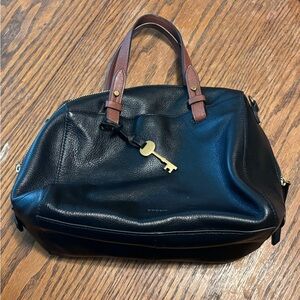 Fossil Rachel Zip Leather Satchel Bag Purse Black Shoulder Bag Crossbody